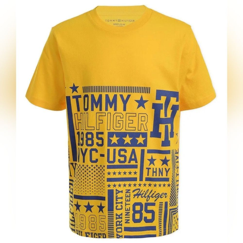 Tommy Hilfiger boys M 12-14 yellow logo graphic tee